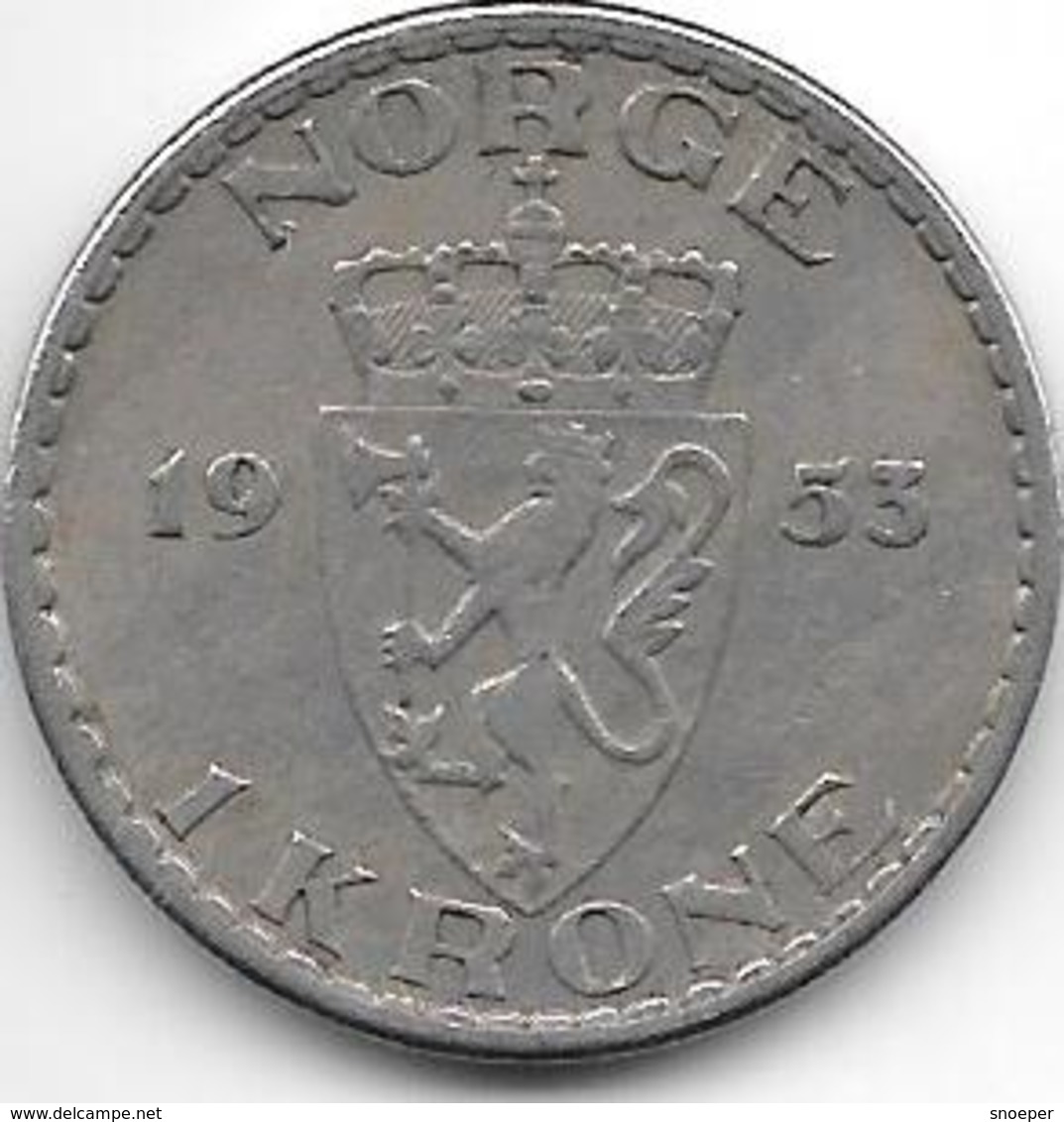 Norway 1 Kroner  1953   Km 397.2  Vf+ - Norvegia