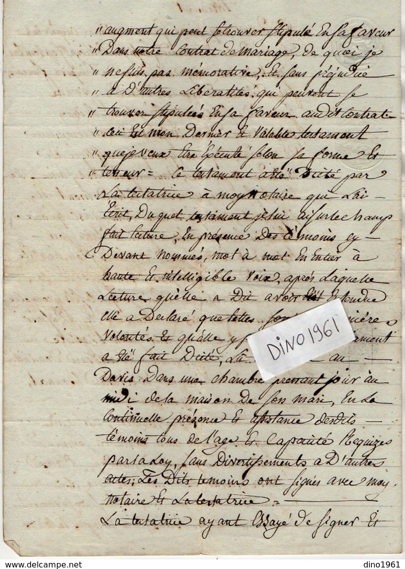 VP12.995 - ALLEVARD 1813 - Généalogie - Testament De Mme Adélaide PERRIN épouse Du Sr A.S BILLAZ - Manuscripts