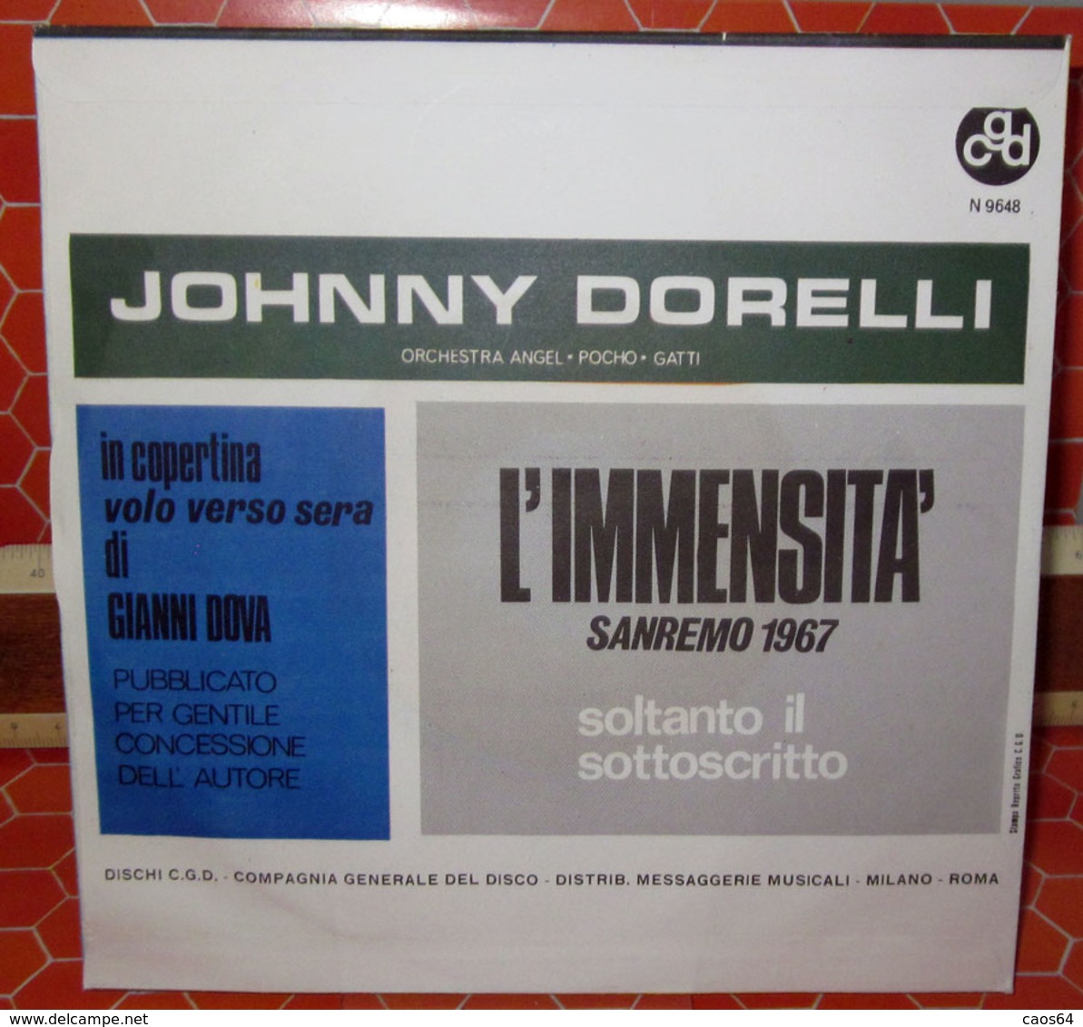 JOHNNY DORELLI L'IMMENSITA'  COVER NO VINYL 45 GIRI - 7" - Accessoires, Pochettes & Cartons