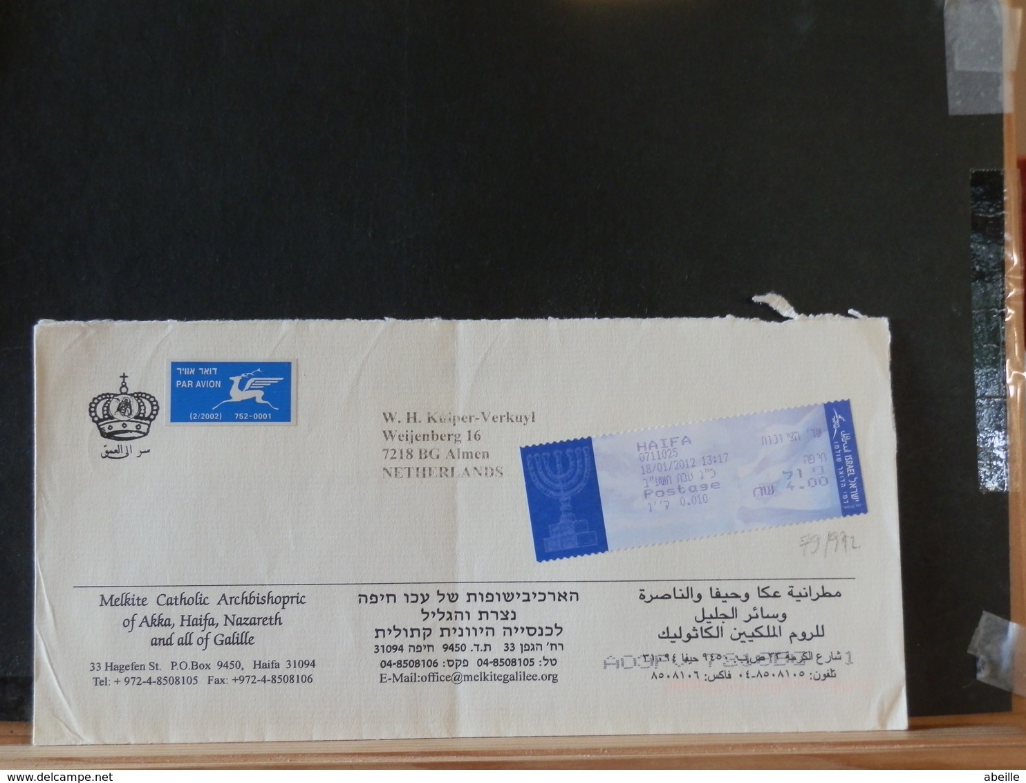 79//972   LETTRE ISRAEL  TO NED. 2012 - Franking Labels