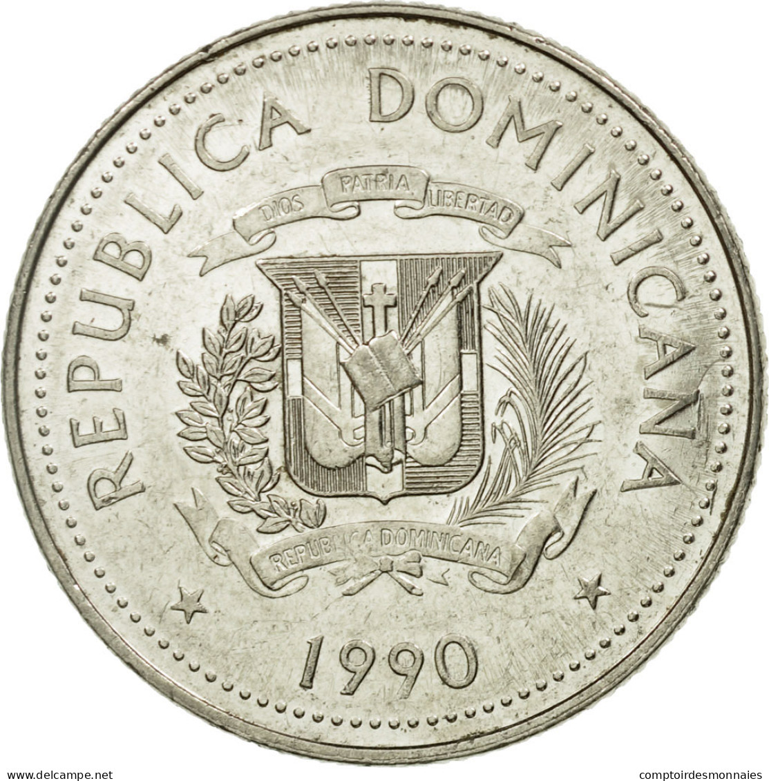 Monnaie, Dominican Republic, 25 Centavos, 1990, TTB, Nickel Clad Steel, KM:71.2 - Dominikanische Rep.