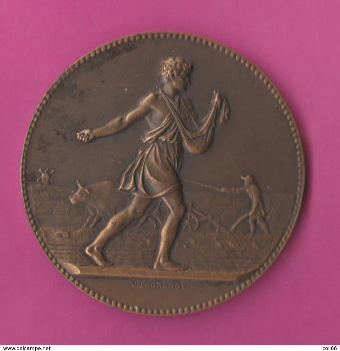 Médaille Semaille & Labour Avec Boeuf Par J.Lagrange Associations Agricoles RF Bronze 60gr Diam 5.6cm - Autres & Non Classés