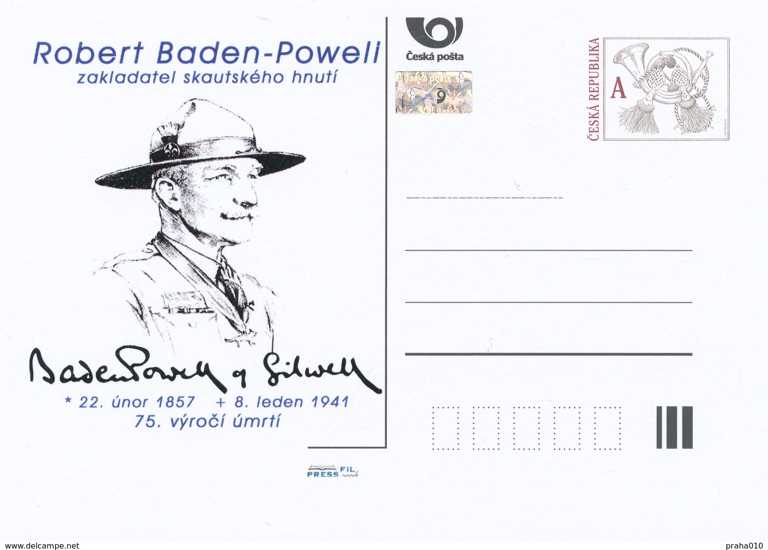 Rep. Ceca / Cart. Postali (Pre2016/01) Robert Baden-Powell (1857-1941) 75 ° Ann. Di Morte; Fondatore Del Movimento Scout - Cartoline Postali