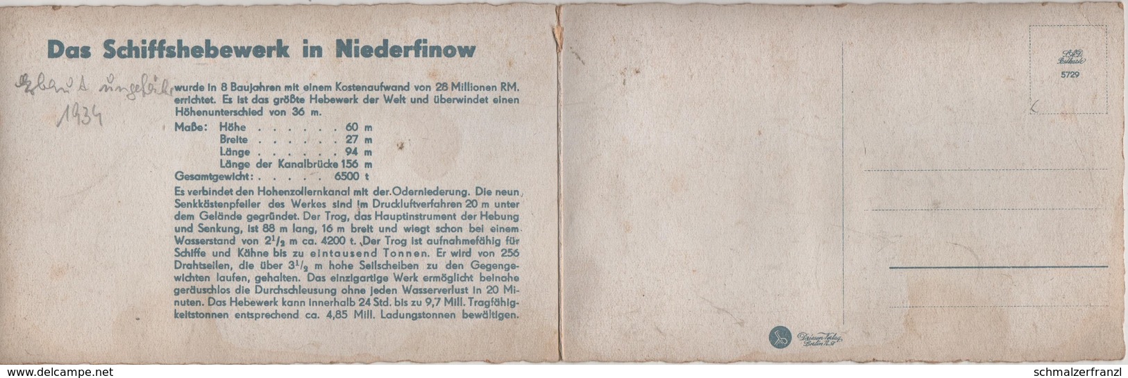 Klappkarte AK Niederfinow Schiffshebewerk Hebewerk A Liepe Britz Chorin Oderberg Falkenberg Mark Eberswalde Uckermark - Falkenberg (Mark)