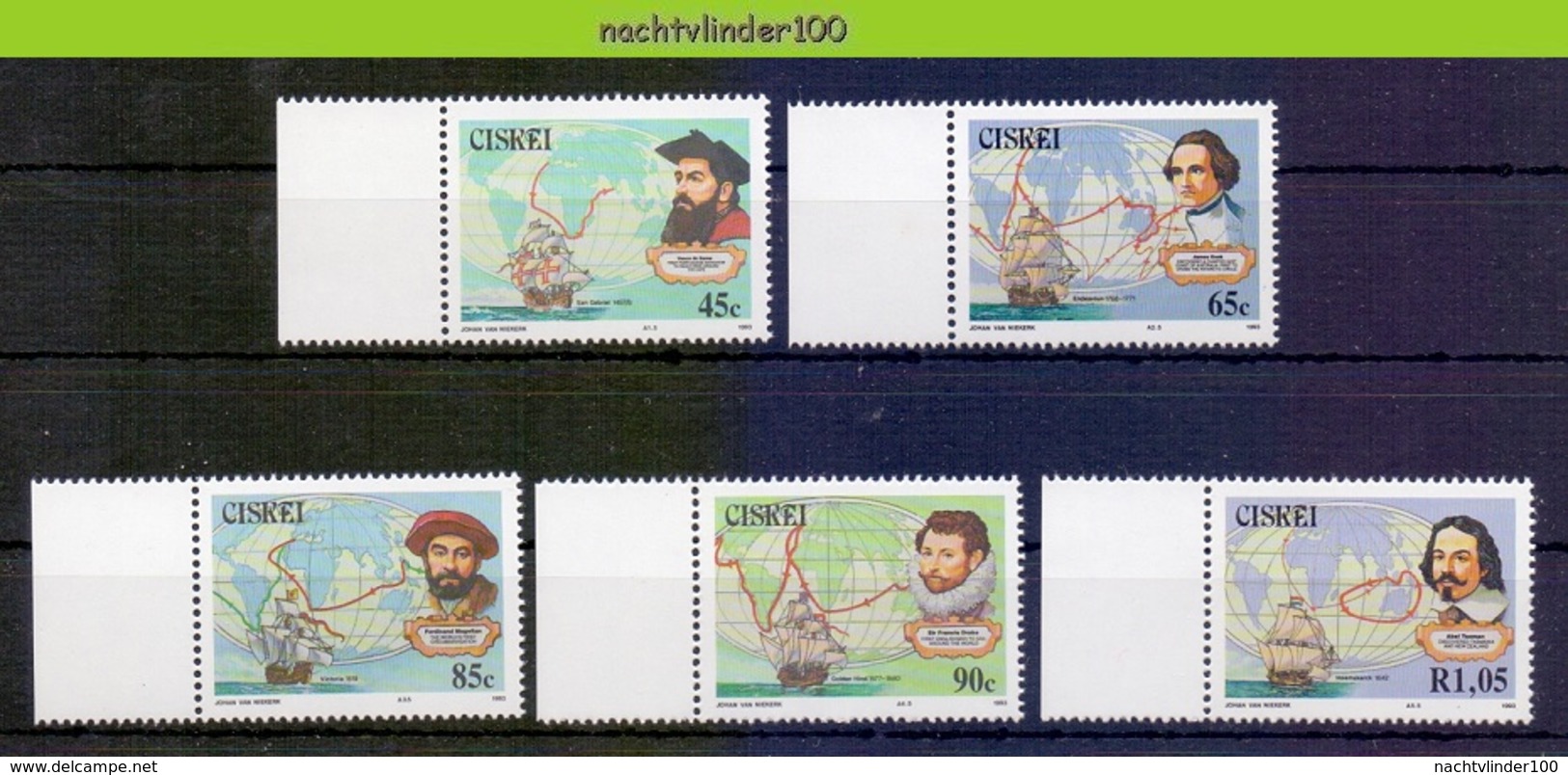 Ncf165 TRANSPORT ZEILSCHIP ONTDEKKINGSREIS SCHEPEN COOK TASMAN MAP DISCOVERY SAILING SHIP SCHIFFE CISKEI 1993 PF/MNH - Boten