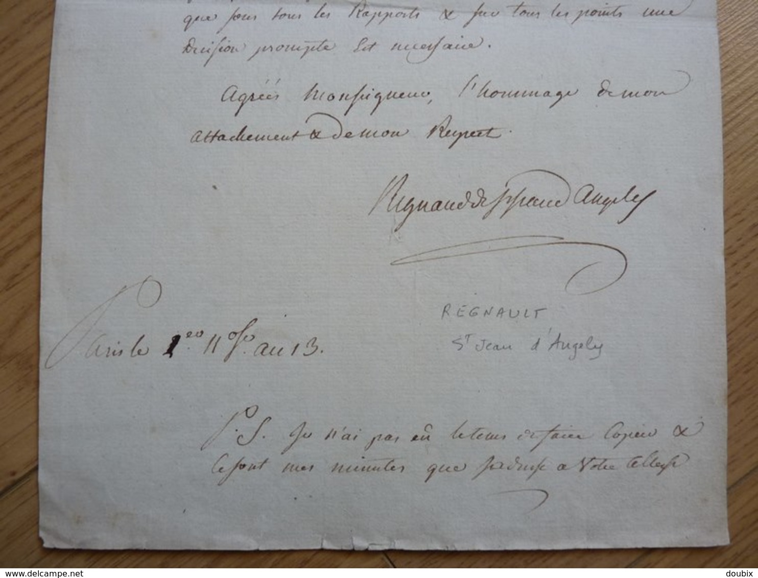 Michel REGNAUD De SAINT-JEAN D’ANGÉLY (1760-1819) Ministre BONAPARTE. Académie Française. AUTOGRAPHE - Autres & Non Classés