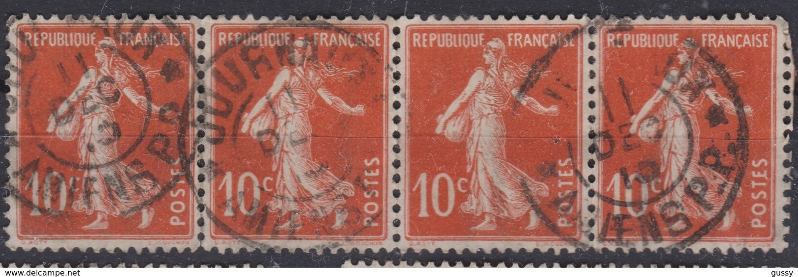 FRANCE Journaux 1906:  Le 10c Rouge Bande De 4  (Y&T 138) Avec Oblitération  Pas Très Courante   'Journaux-Amiens'   TB - Zeitungsmarken (Streifbänder)