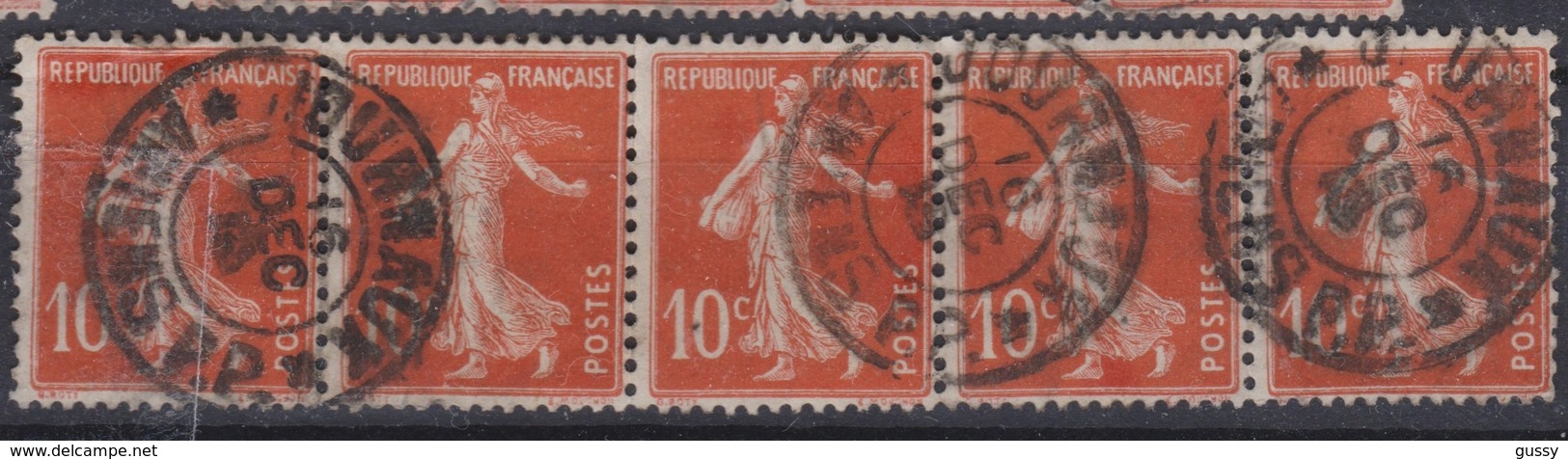 FRANCE Journaux 1906:  Le 10c Rouge Bande De 5  (Y&T 138) Avec Oblitération  Pas Très Courante   'Journaux-Amiens'   TB - Periódicos