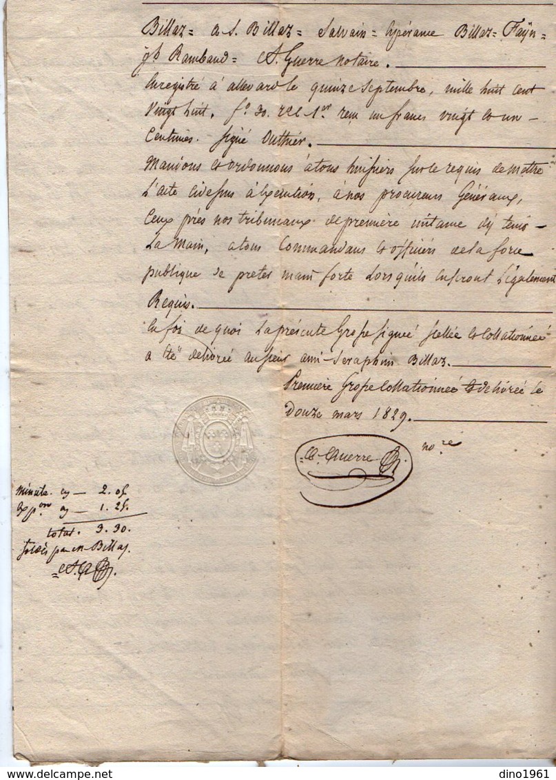 VP13.000 - ALLEVARD - Acte De 1828 - Cession De Servitude Par M. BILLAZ.....en Faveur De S. BILLAZ - Manuscripts