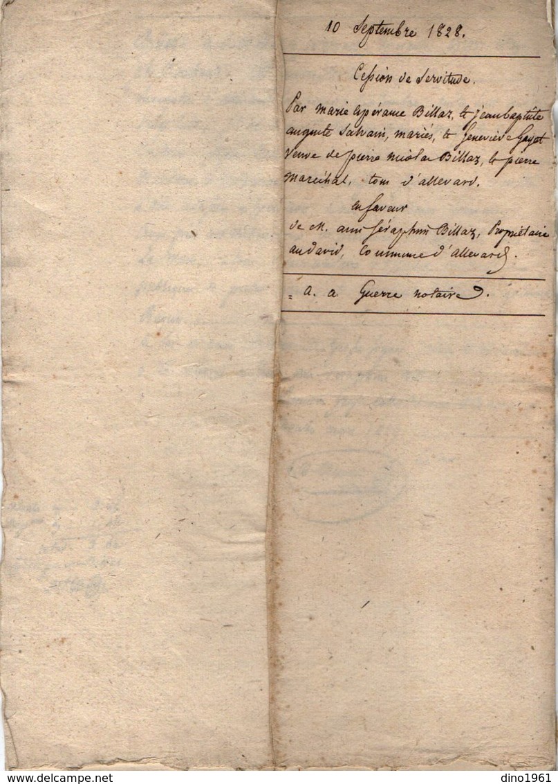 VP13.000 - ALLEVARD - Acte De 1828 - Cession De Servitude Par M. BILLAZ.....en Faveur De S. BILLAZ - Manuscripts