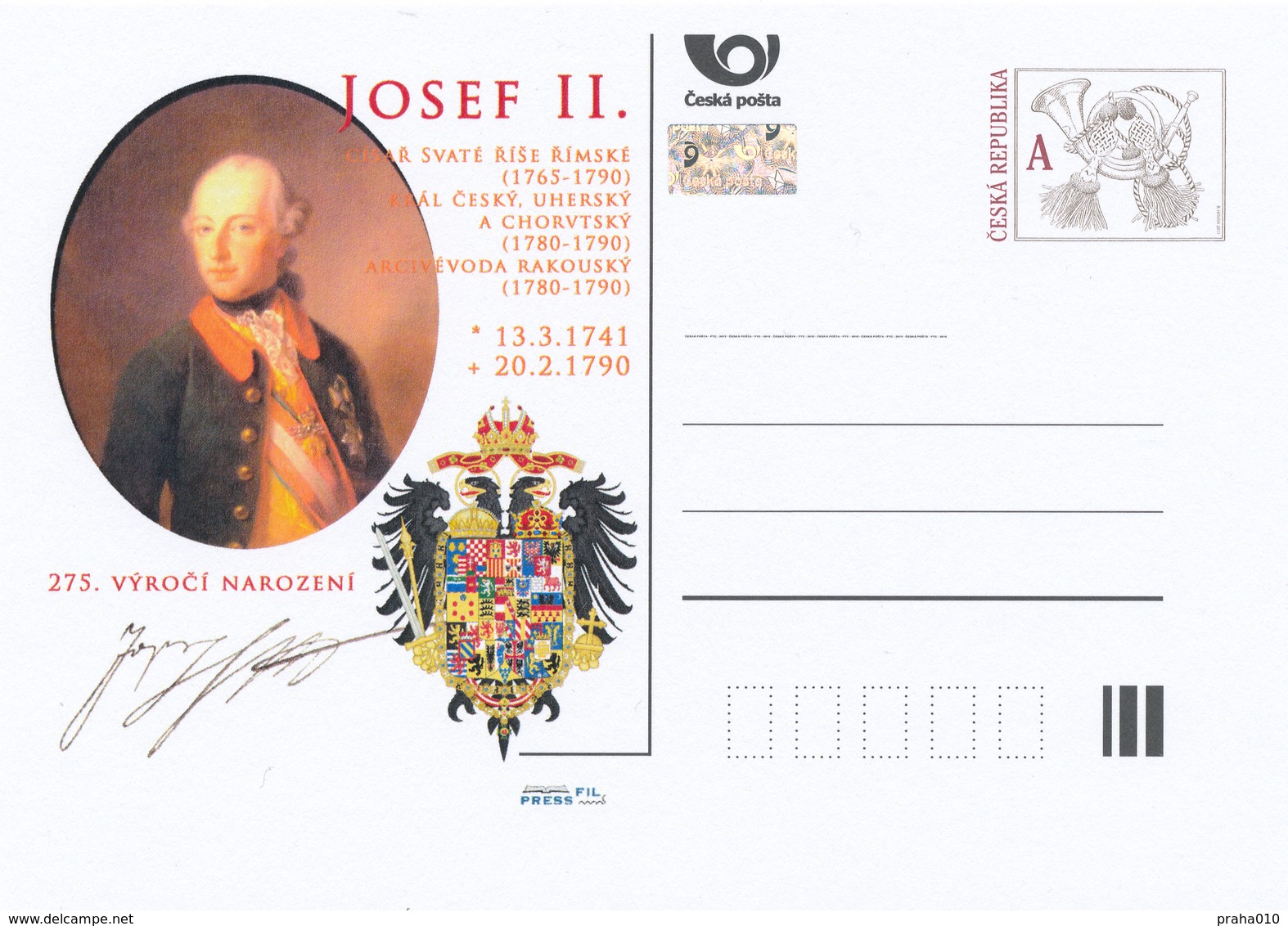Rep. Ceca / Cart. Postali (Pre2016/05) Giuseppe II. (1741-1790) Sacro Romano Imperatore, 275 ° Ann. Della Sua Nascita - Postales