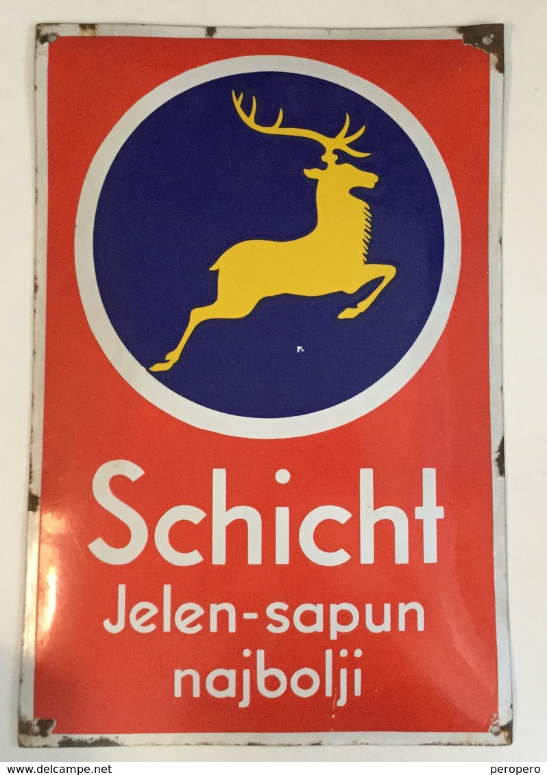 VINTAGE SOAP SIGN  1930's PLAQUE  SCHLICHT JELEN SOAP SAPUN  Emaillee    60 X 40 Cm - Enseignes