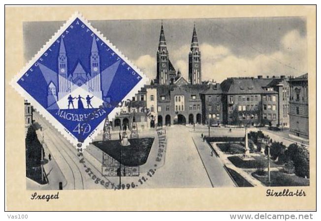 SZEGED GIZELLA SQUARE, CHURCH, OUTDOOR GAMES, CM, MAXICARD, CARTES MAXIMUM, 1996, HUNGARY - Maximumkarten (MC)