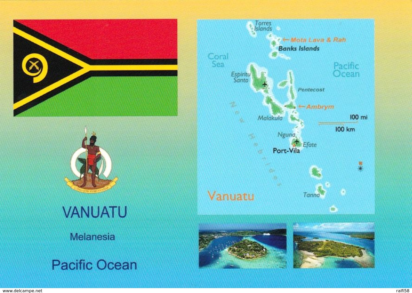 1 AK Vanuatu * Flagge - Wappen - Landkarte Und 2 Ansichten Von Vanuatu * - Vanuatu