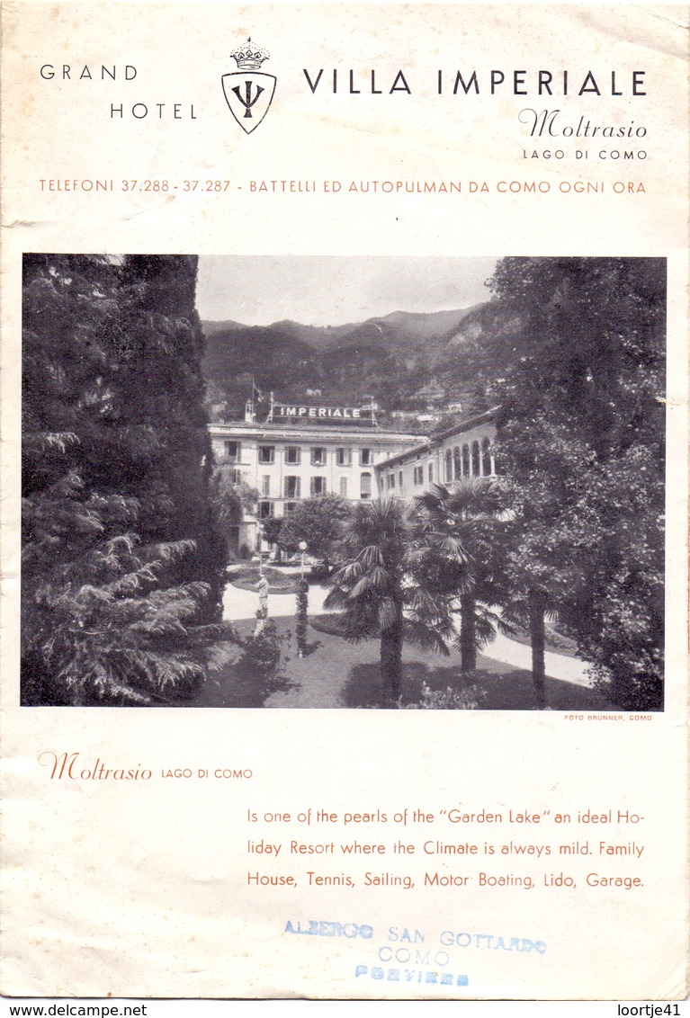 Brochure Dépliant Faltblatt Toerisme Tourisme - Hotel Villa Imperiale - Moltrasio - Ca 1958 - Dépliants Touristiques