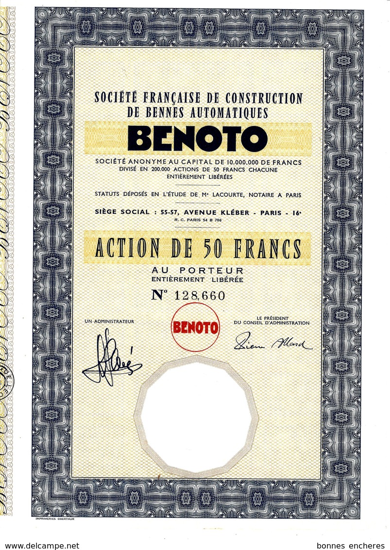 MAIS QU'EST DONC DEVENUE BENOTO TRAVAUX PUBLICS IMPLANTEE  A BETHUNE  EN  1959 ?? ACTION  50 FRS VOIR SCANS - Industry