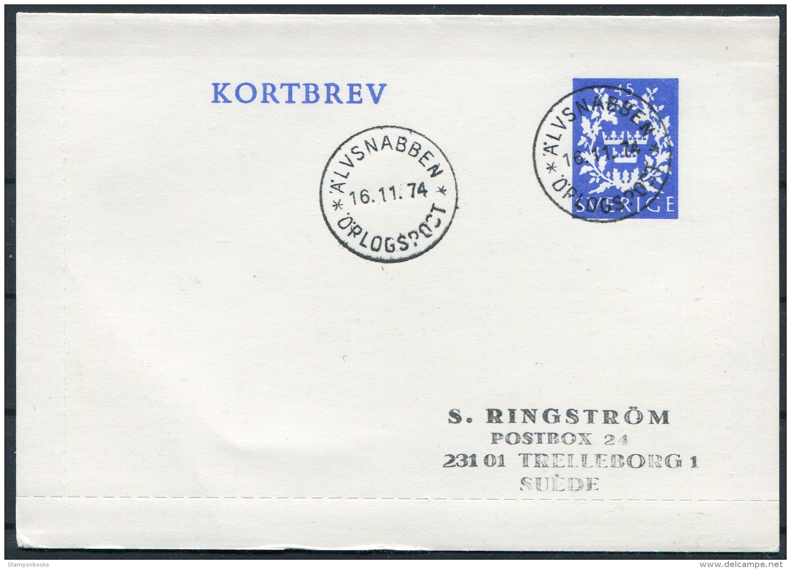 1974 Sweden Lettercard Stationery Kortbrev Alvsnabben Orlogspost Warship - Covers & Documents