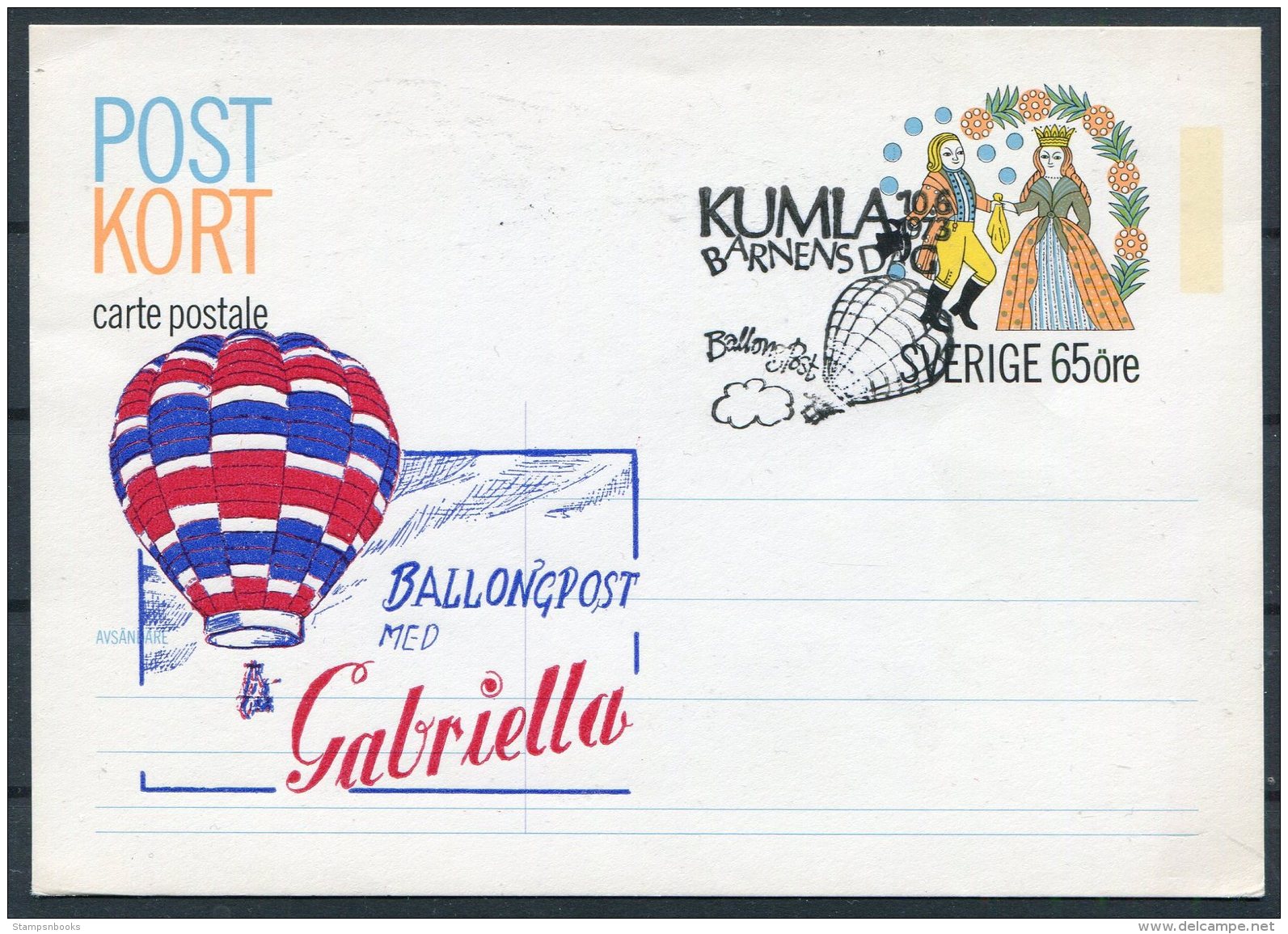 1973 Sweden Barnens Dag Kumla Ballongpost Ballon Stationery Postcard - Covers & Documents