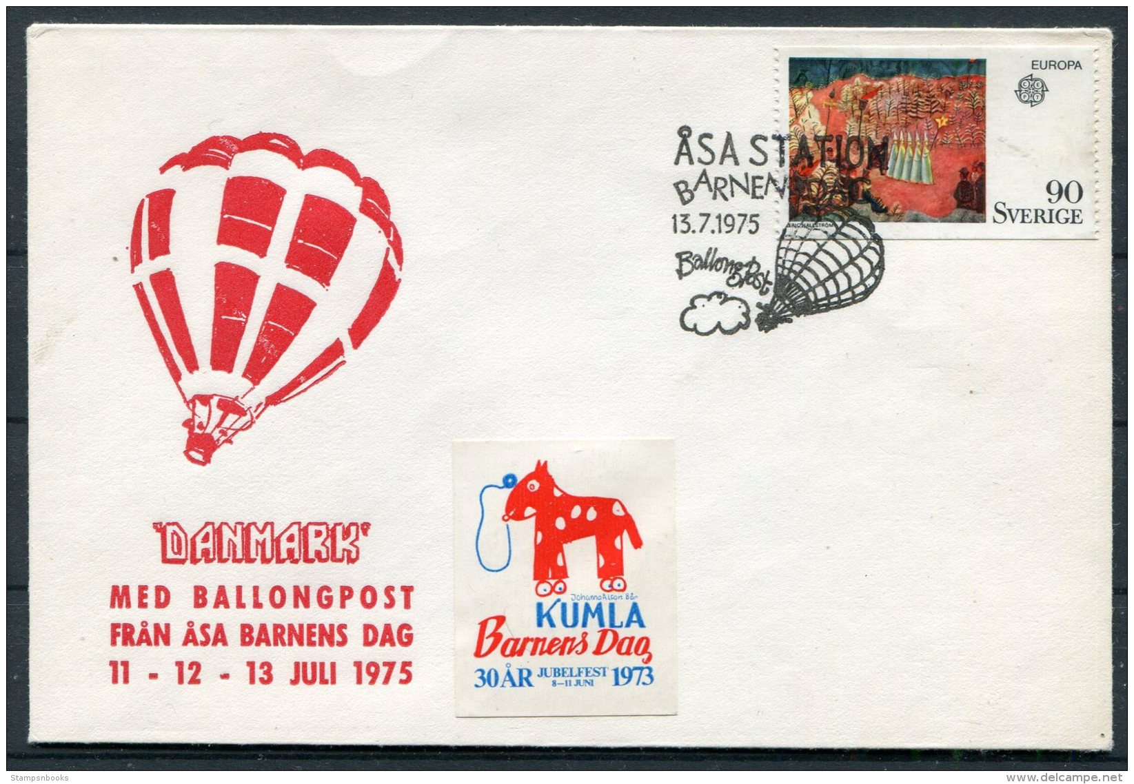 1975 Sweden Barnens Dag  Asa Station Ballongpost Kumla Jubelfest Cover - Covers & Documents