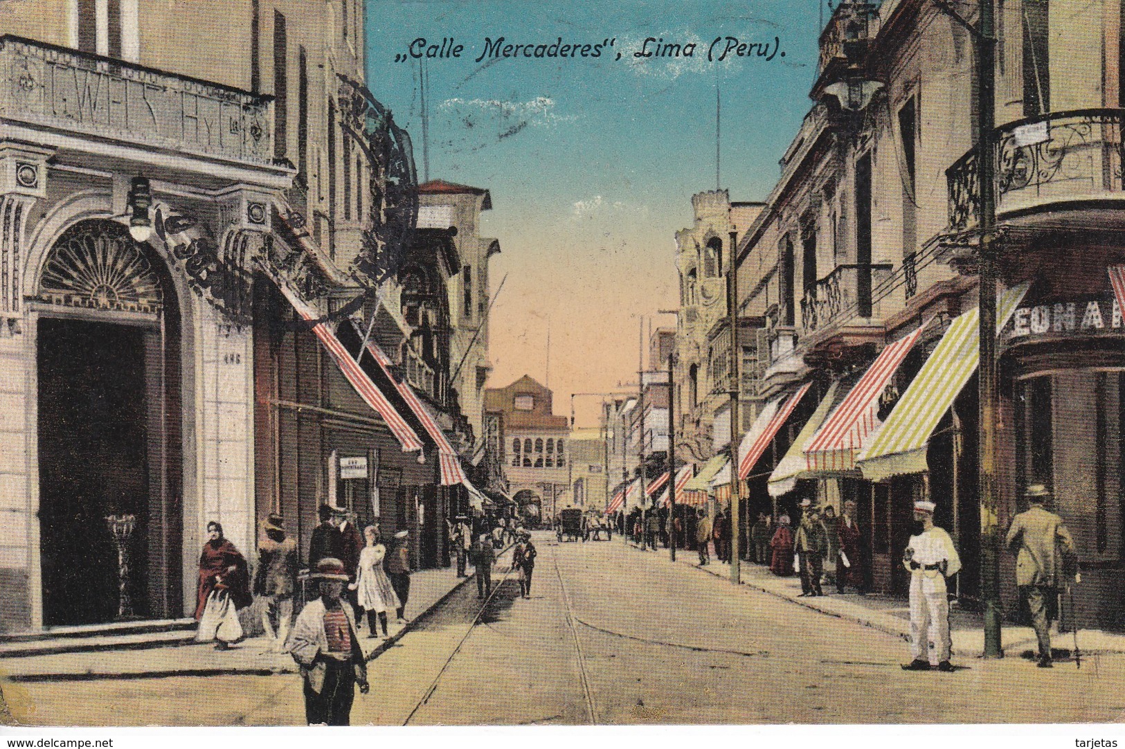 POSTAL DE LIMA DE LA CALLE MERCADERES DEL AÑO 1917 (PERU) (LUIS SABLICH) - Perú