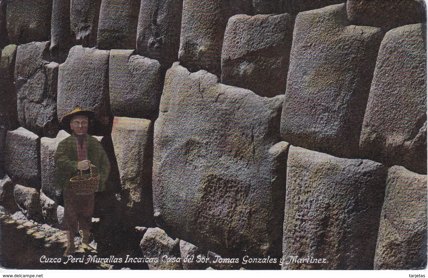 POSTAL DE CUZCO DE LAS MURALLAS INCAICAS CASA DEL SOR TOMAS GONZALEZ DEL AÑO 1916 (PERU) (E.POLACH SCHNEIDER) - Perú