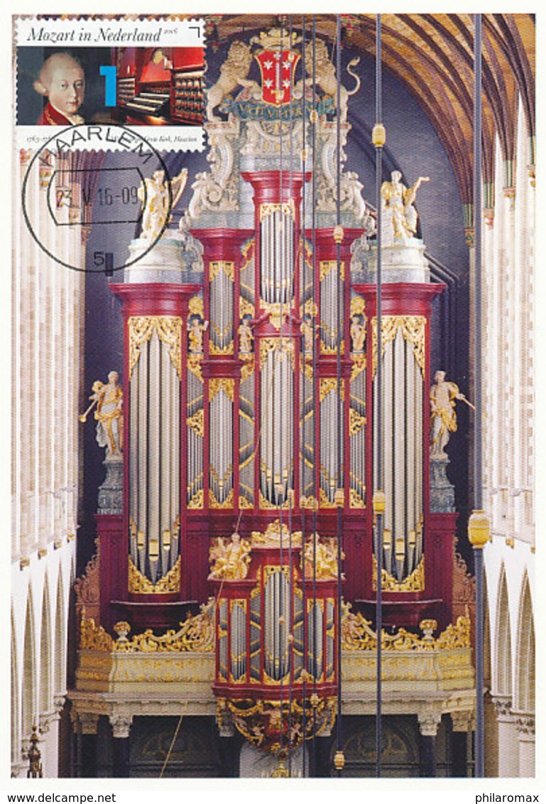 D35193 CARTE MAXIMUM CARD FD 2016 NETHERLANDS - COMPOSER MOZART - MÜLLER ORGAN HAARLEM - ST. BAVO CHURCH CP ORIGINAL - Music