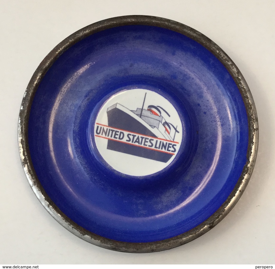 VINTAGE SS UNITED STATES LINES 1940S-50S ENAMEL ORIGINAL ASHTRAY  SHIP  BOAT  13 X 13 Cm. DRGM  ROBERT DOLD OFFENBURG - Sonstige & Ohne Zuordnung