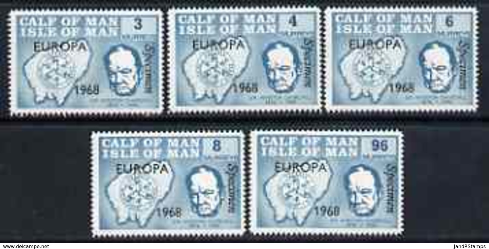 Calf Of Man 1968 Europa 1968 Opt'd On Churchill Perf Set Of 5 In Turquoise Each Additionally O/ped SPECIMEN MAPS (as Ros - Local Issues