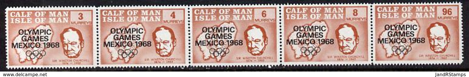 Calf Of Man 1968 Olympic Games Mexico O/ped On Churchill Perf Set Of 5 In Brown P14.5 MAPS SPORT PERSONALITIES - Lokale Uitgaven