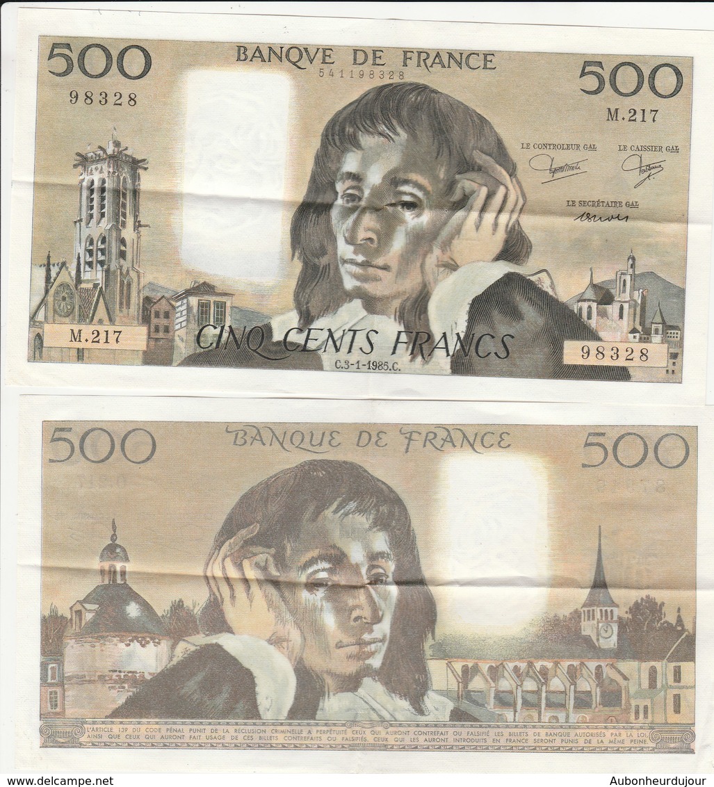 2 Billets De 500 Francs PASCAL Année1985 Etat Neuf  174J - 500 F 1968-1993 ''Pascal''