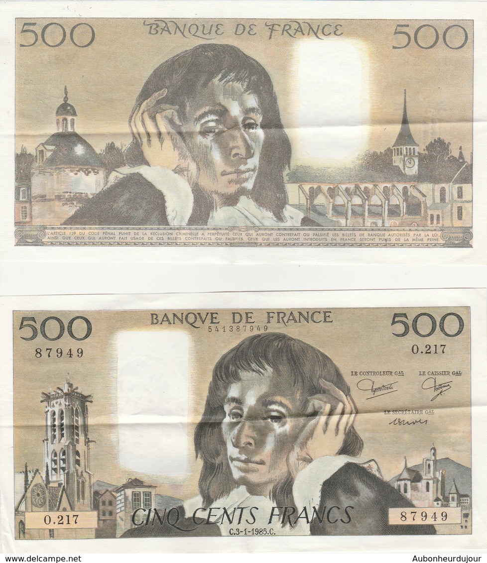 2 Billets De 500 Francs PASCAL Année1985 Etat Neuf  174J - 500 F 1968-1993 ''Pascal''