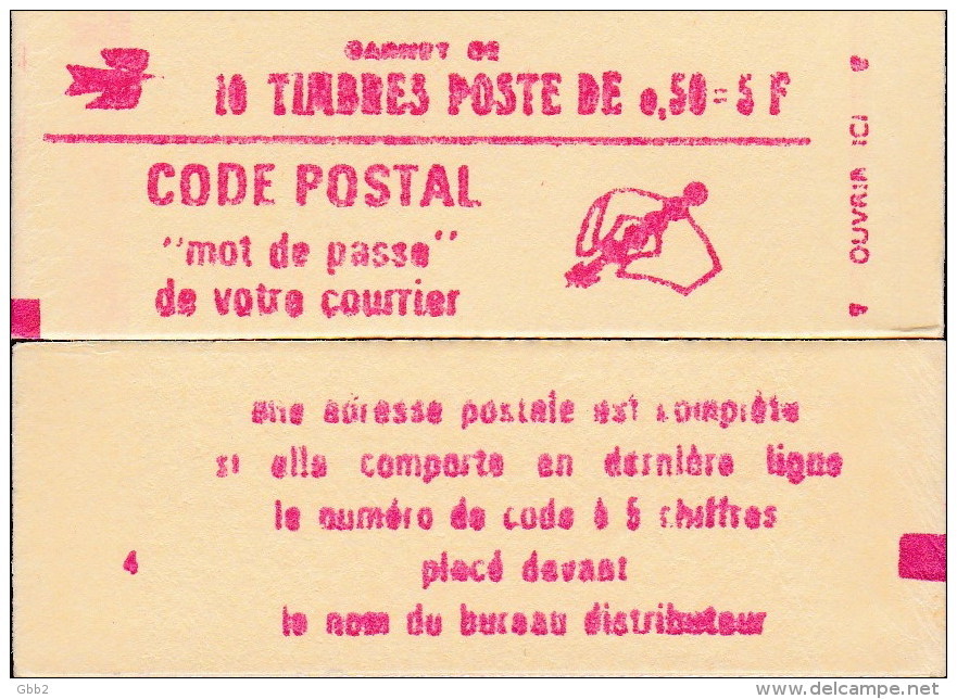 CARNET 1664-C 7 Marianne De Bequet "CODE POSTAL"  Daté 12/6/74 Fermé. Parfait état RARE. - Autres & Non Classés