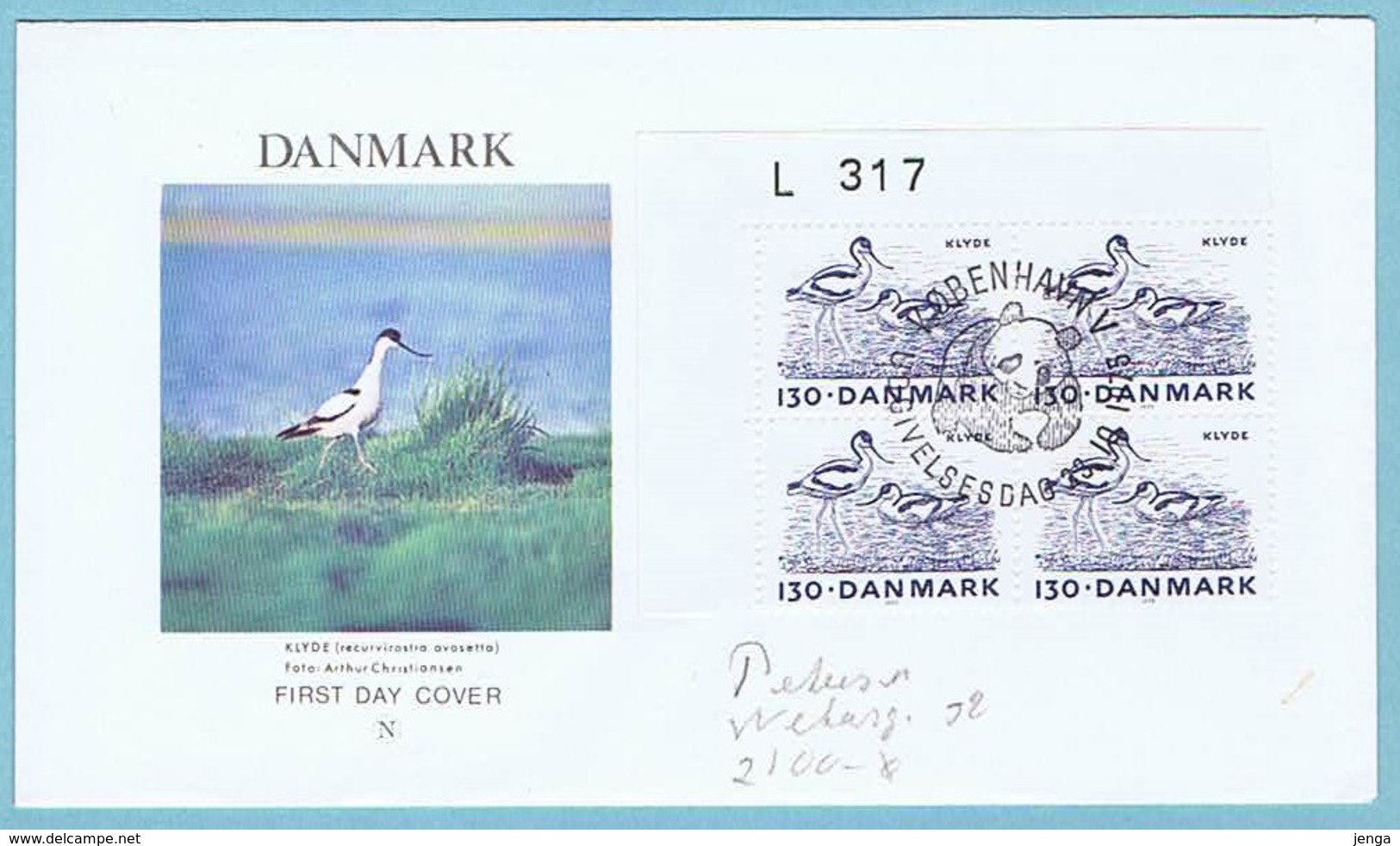 Denmark; 1975; Endangered Species; Pied Avocet; WWF Issue; Block Of 4 With Margin Number On FDC With Panda Postmark - FDC