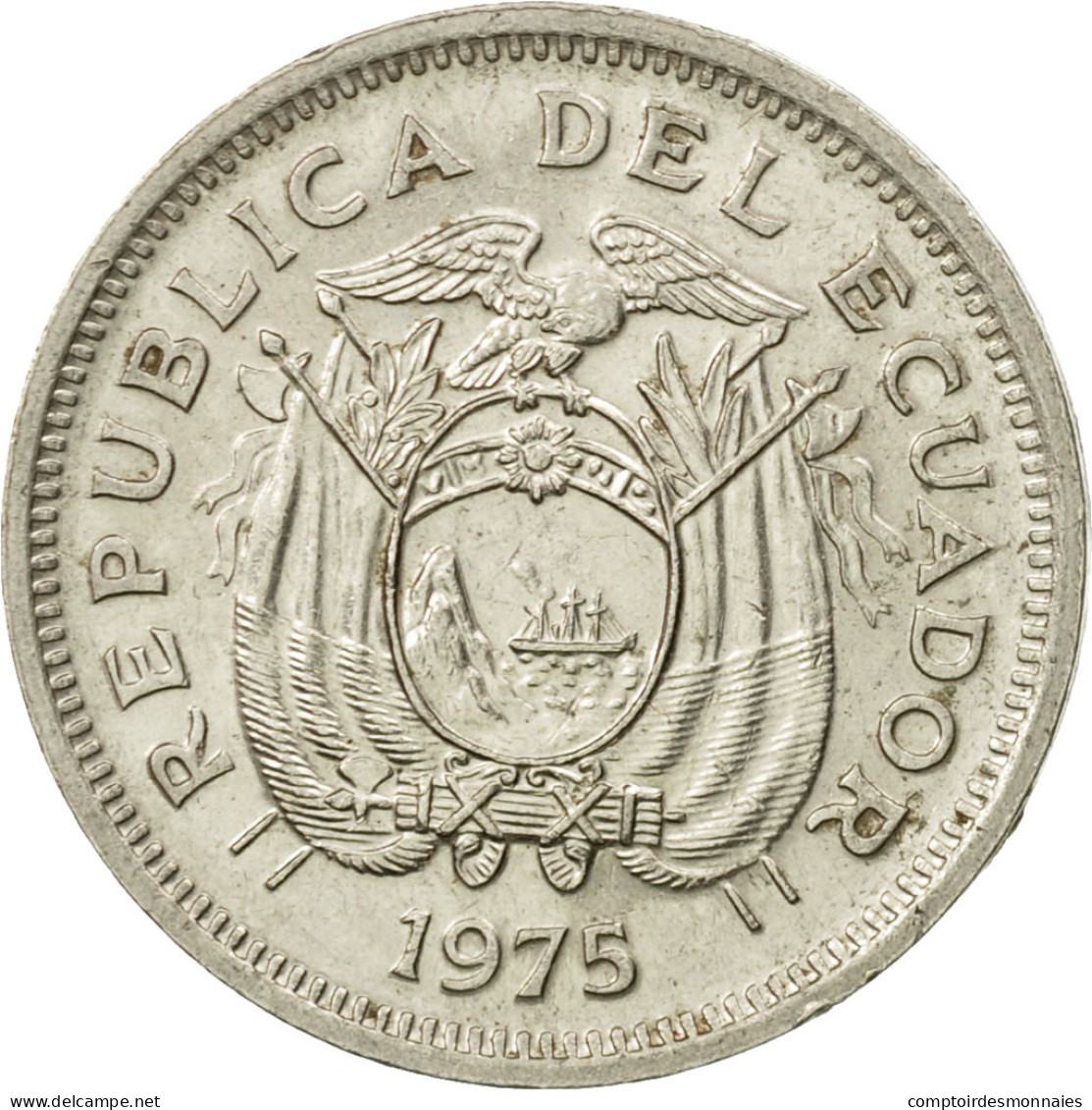 Monnaie, Équateur, 20 Centavos, 1975, TTB, Nickel Plated Steel, KM:77.2a - Equateur