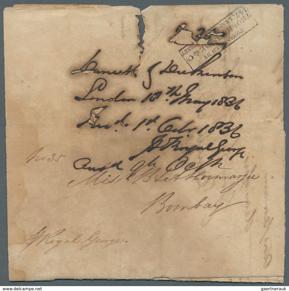 Indien: 1836-1855: Five Covers From India To England Or Vice Versa, With 1836 Letter To Bombay Beari - 1852 District De Scinde