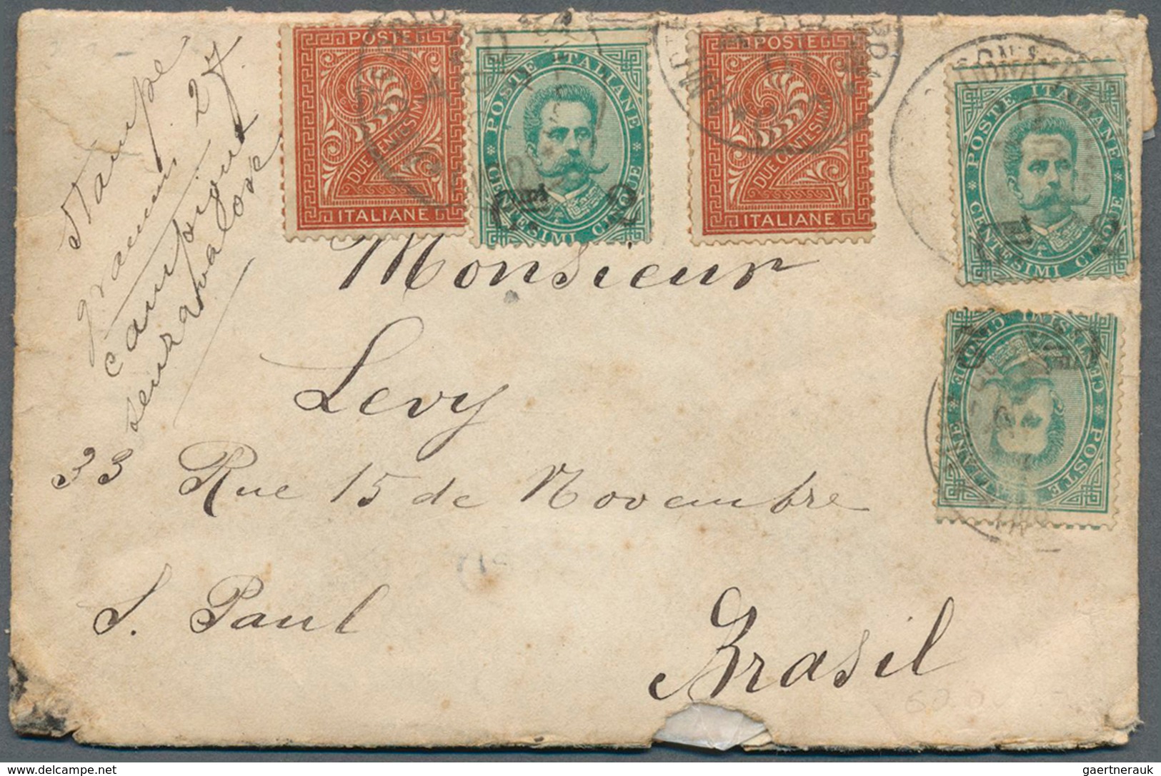 Italien: 1891. Letter With Three Times 2c On 5 Cmi King Umberto I And Two Times 2c Cipher From "Bolo - Neufs