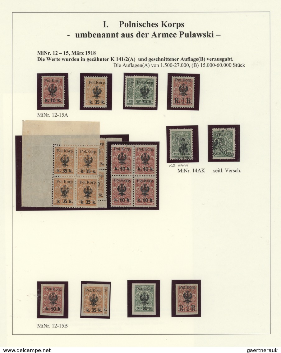 Polen - Polnisches Korps (1917/18): 1917/1918, specialised collection on album pages, showing all is