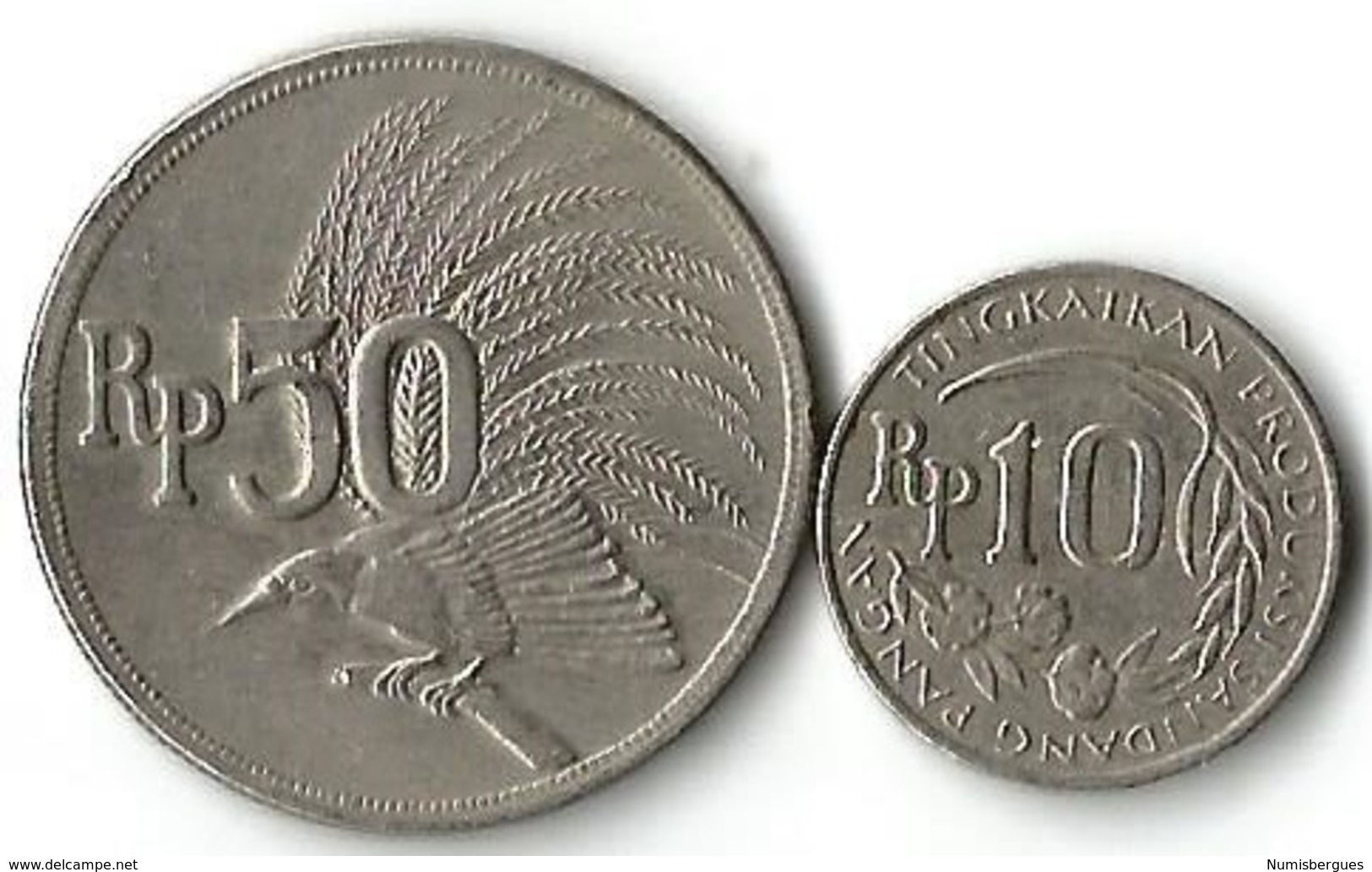 Lot 2 Pièces De Monnaie  10 Et 50 Rupiah 1971 - Indonesia