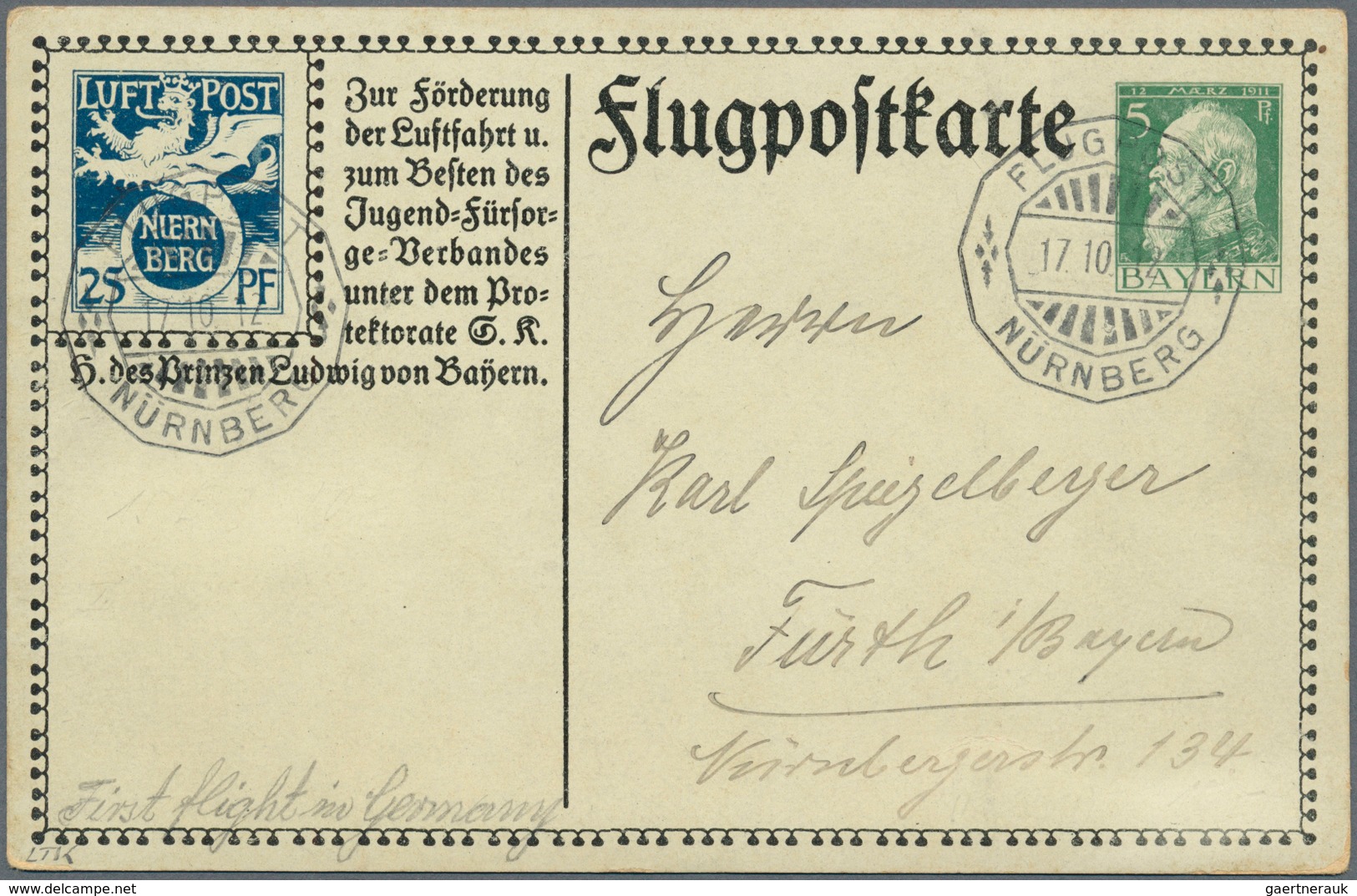 Bayern - Marken Und Briefe: 1912-1922, Flugpost München / Nürnberg, 12 Briefe, Ganzsachen Und Belege - Autres & Non Classés