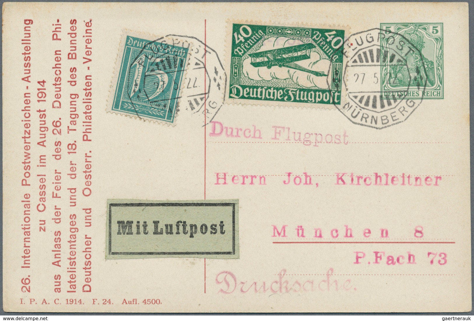 Bayern - Marken Und Briefe: 1912-1922, Flugpost München / Nürnberg, 12 Briefe, Ganzsachen Und Belege - Other & Unclassified