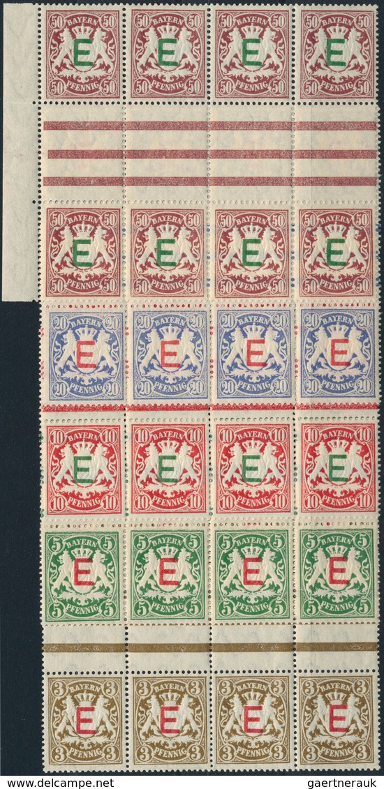 Bayern - Dienstmarken: 1908, Dienstmarken 3 Pf Bis 50 Pf. Mit Rotem "E" Je Vier Postfrische Senkrech - Other & Unclassified