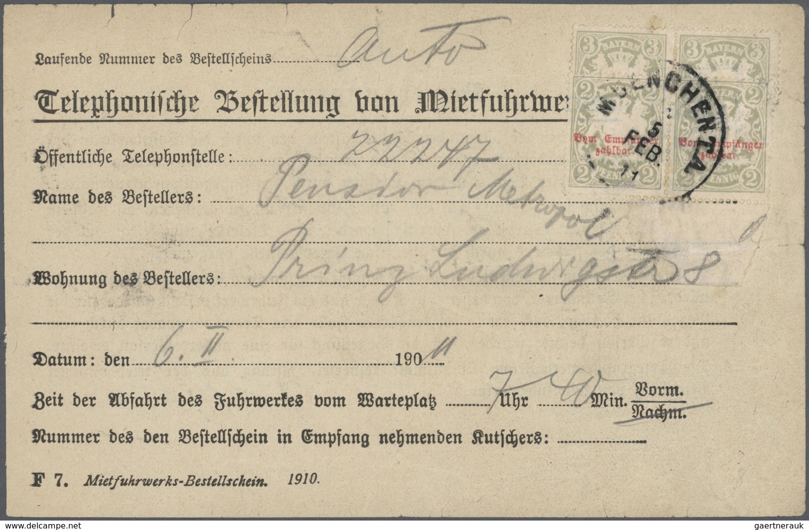 Bayern - Portomarken: 1890/1911, Lot Von Vier Belegen Mit Nachportomarken, Dabei 3 Pfg. Auf Portopfl - Other & Unclassified