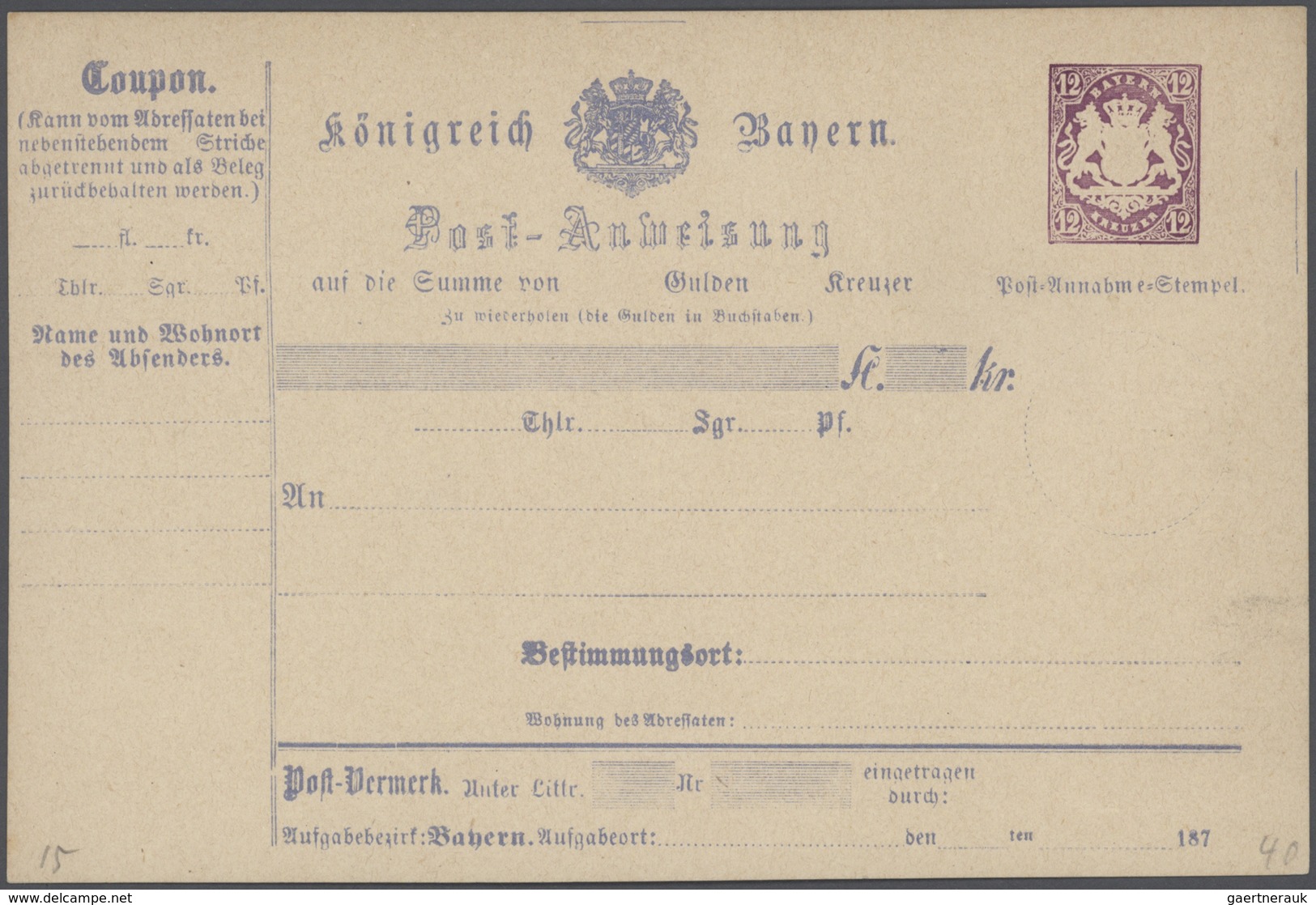 Bayern - Ganzsachen: 1870/1920 (ca.), Partie Von Ca. 75 Gebrauchten Und Ungebrauchten Ganzsachen, Da - Sonstige & Ohne Zuordnung