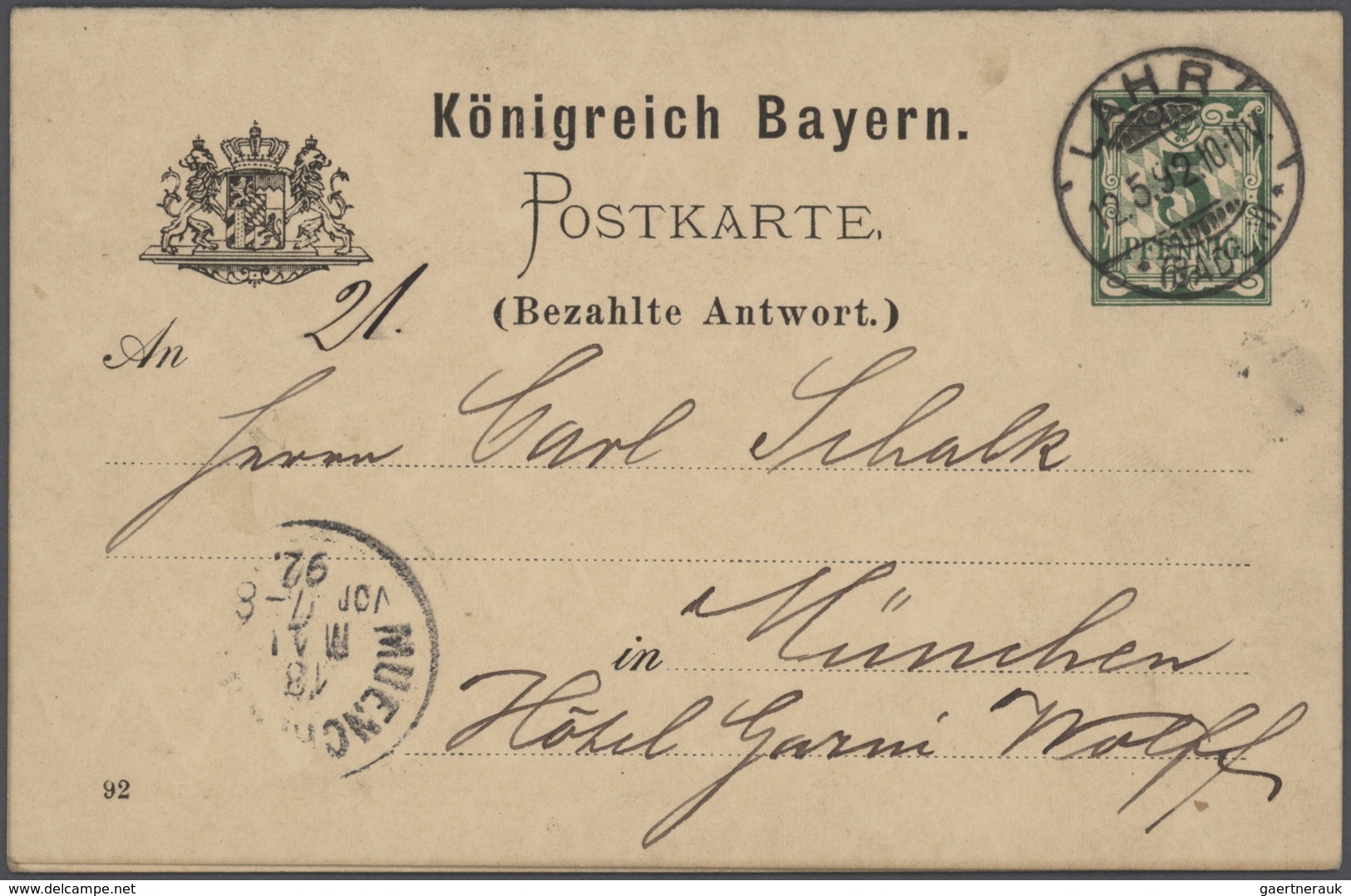 Bayern - Ganzsachen: 1876/1906 (ca.), Vielseitige Partie Von Ca. 190 Gebrauchten Ganzsachenkarten Au - Autres & Non Classés