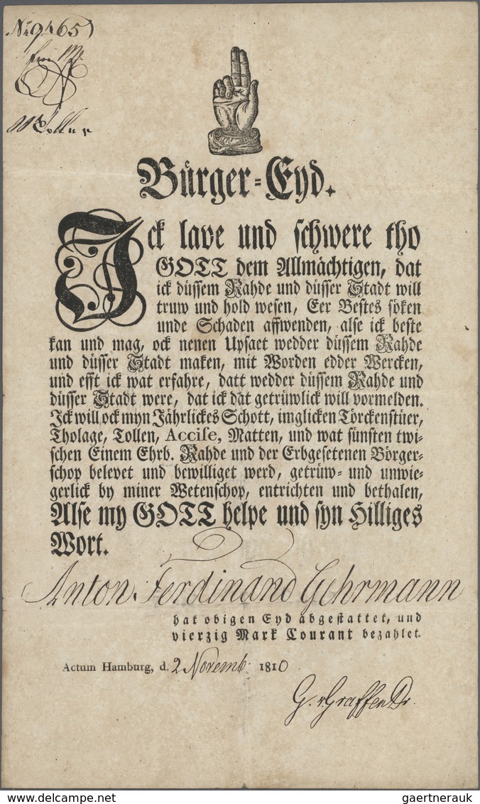 Hamburg - Besonderheiten: 1749/1874, Bürger=Eyd Bzw. Eid-Formular Für Schutzverwandte In Den Vorstäd - Hamburg