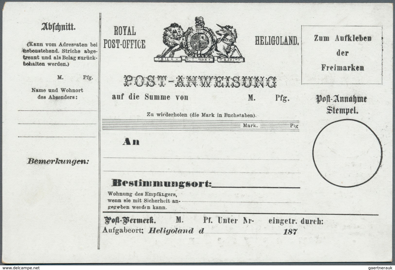 Helgoland - Besonderheiten: 1875/1878, 12 Verschiedene POSTANWEISUNGS-Formulare Ungebraucht - Héligoland