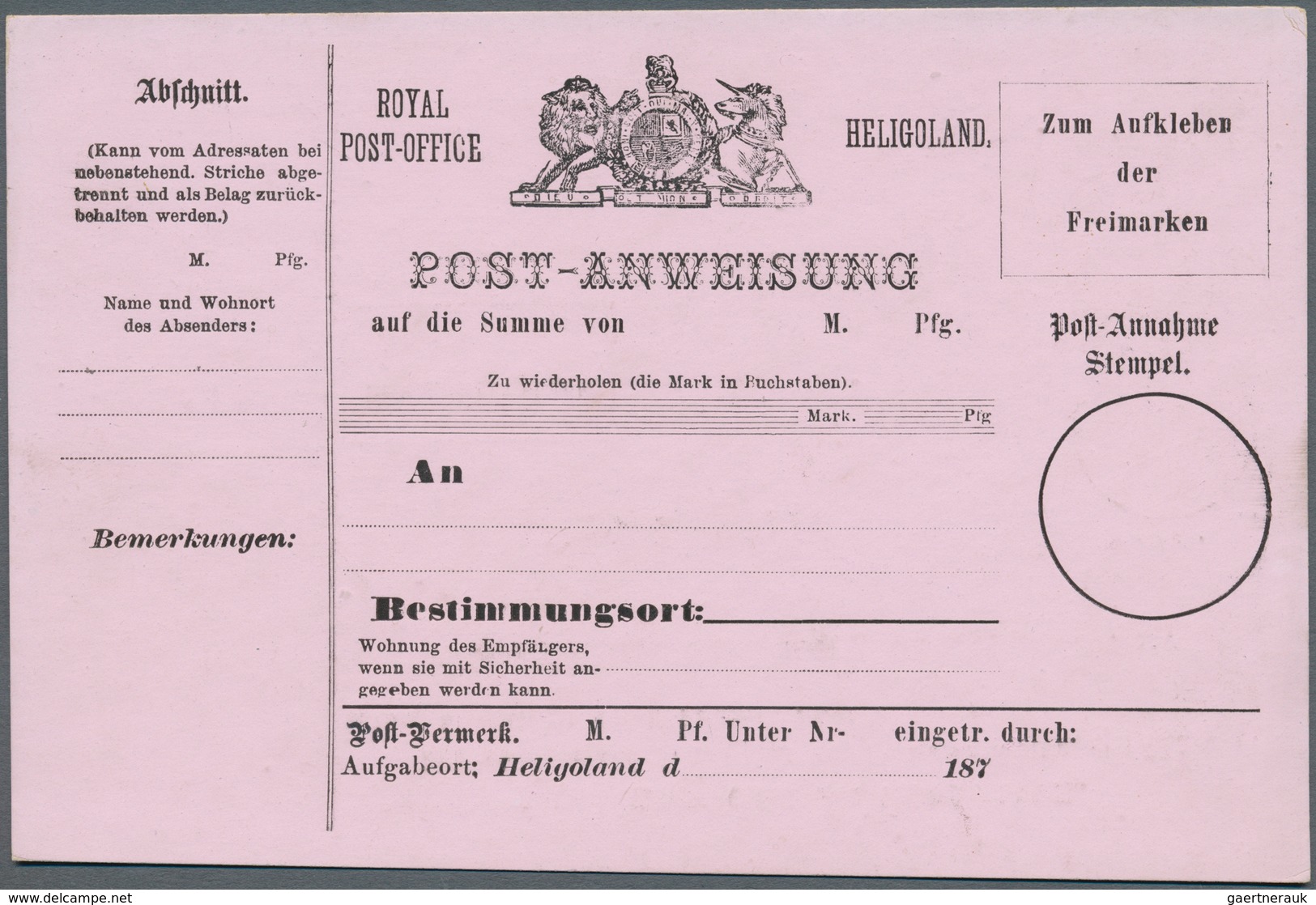 Helgoland - Besonderheiten: 1875/1878, 12 Verschiedene POSTANWEISUNGS-Formulare Ungebraucht - Héligoland