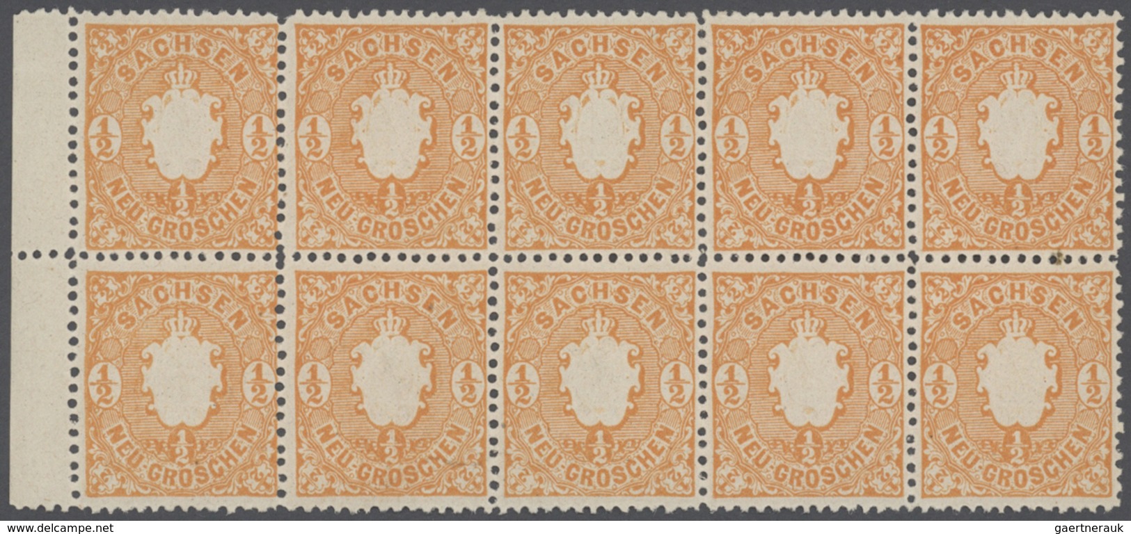 Sachsen - Marken Und Briefe: 1863/1867, 1/2 Ngr. Orange (MiNr. 15), Originalbogen Zu 100 Werten (get - Saxony