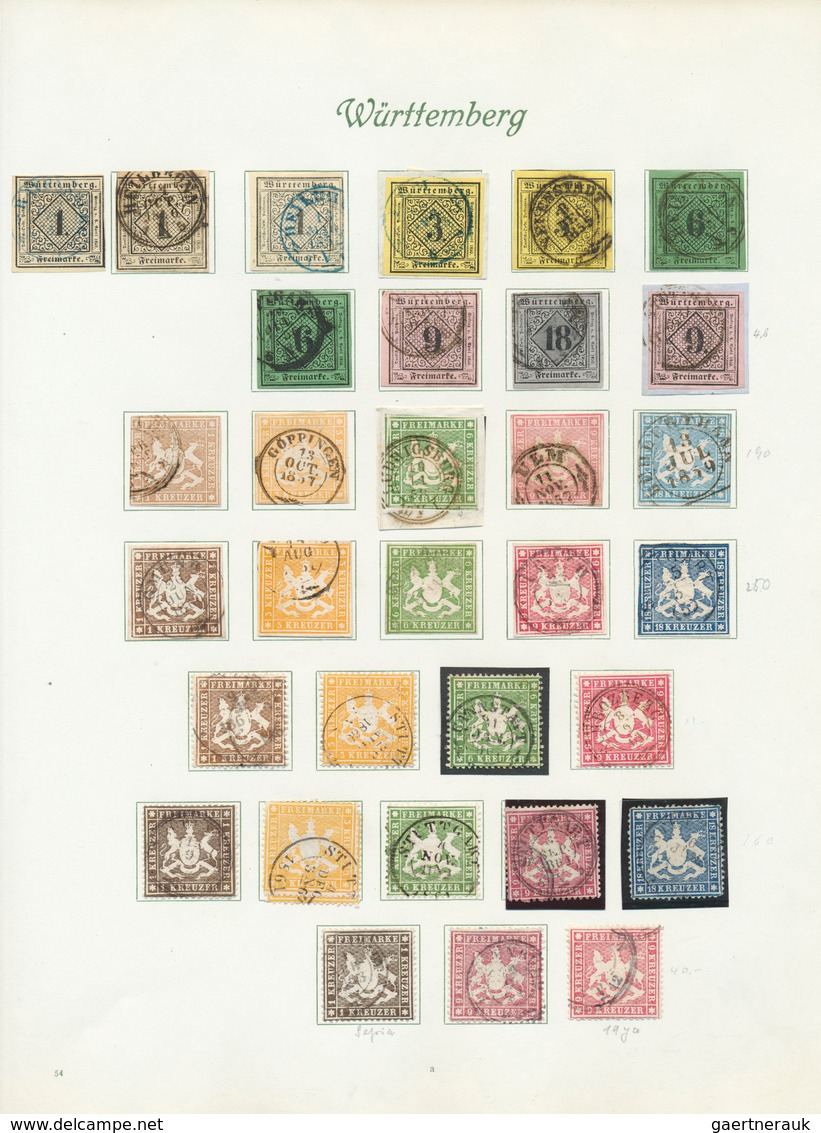 Württemberg - Marken Und Briefe: 1851/1920, Gestempelte Sammlung Auf Alten Albenblättern, Gemäß Dies - Autres & Non Classés