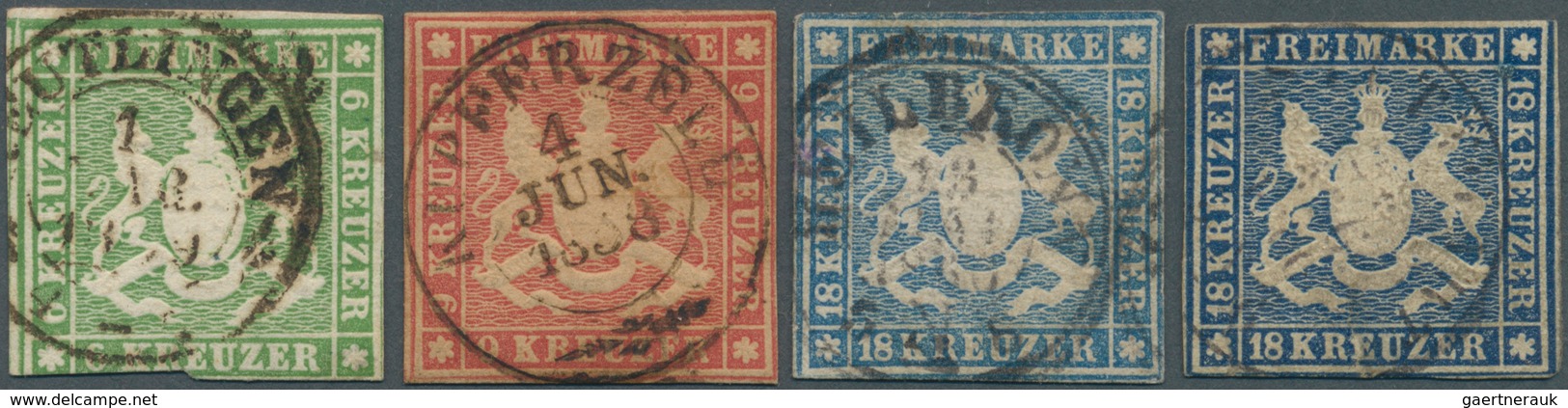 Württemberg - Marken Und Briefe: 1857/1860, Lot Von Vier Werten Dabei MiNr. 10 (1.600,- €), 15 (1.50 - Sonstige & Ohne Zuordnung
